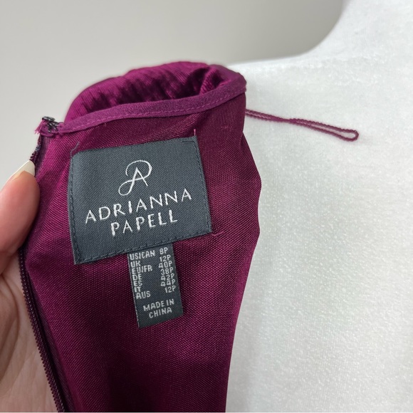 ADRIANNA PAPELL VELVET COLD SHOULDER SLEEVE DRESS SIZE 8 PETITE IN BURGUNDY - Picture 11 of 14